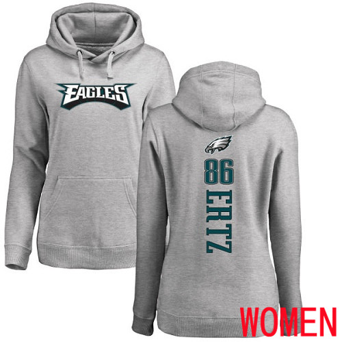 Women Philadelphia Eagles #86 Zach Ertz Ash Backer NFL Pullover Hoodie Sweatshirts
